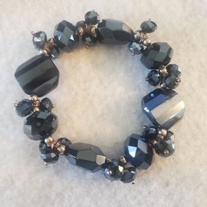 Navy Blue Stretch Beaded Bracelet